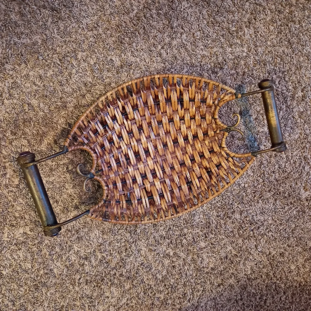 Vintage Metal & Woven Grass Basket - Picture 1 of 7